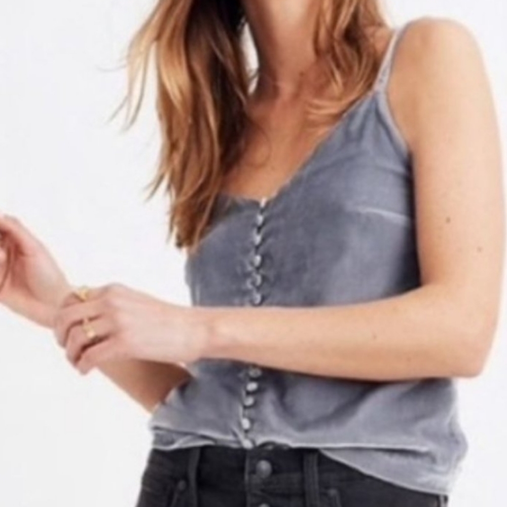 Madewell Velvet Button Down Cami in Gray